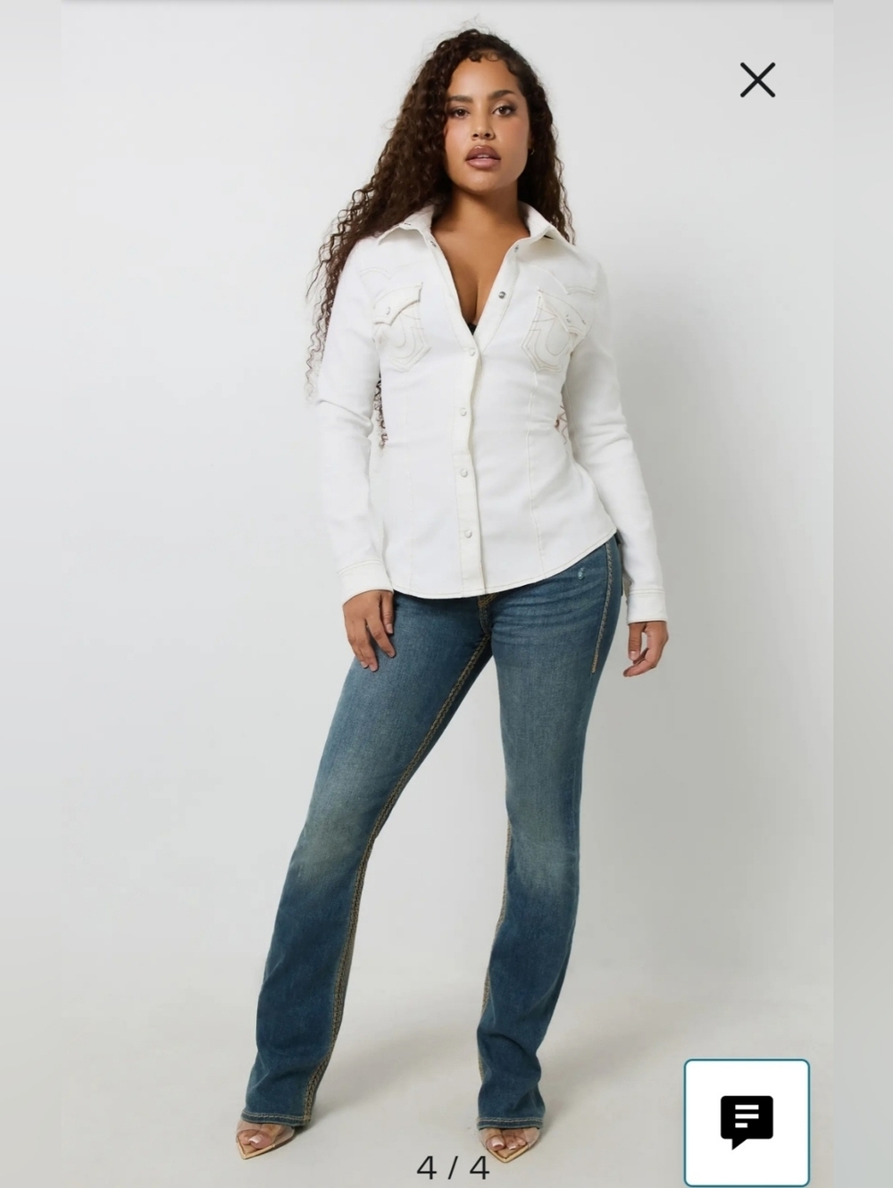 True Religion White Denim Jacket Size M Stretch Western Trucker Jean Jacket Logo